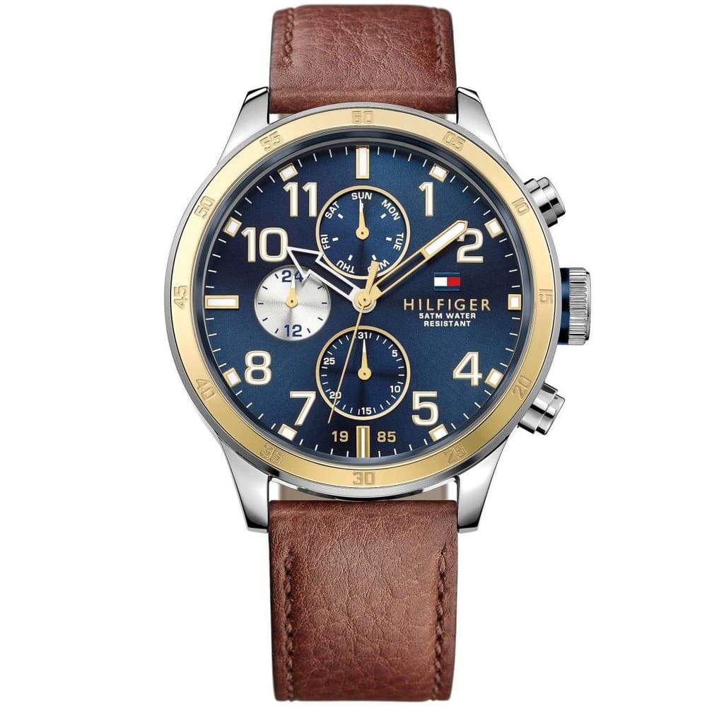 Tommy Hilfiger Men's Trent Watch 1791137 - Blue Dial and Brown Strap