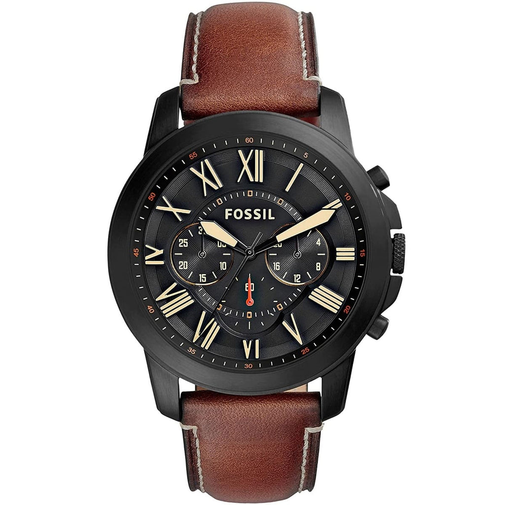 Fossil Grant FS5241 Men's Watch - Black Dial and Brown Leather Strap