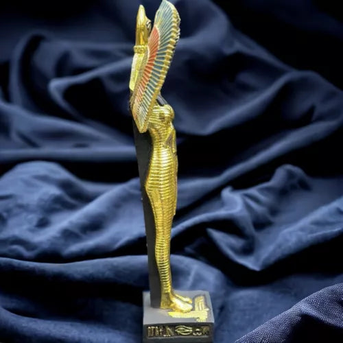 Exquisite Egyptian Goddess Isis Winged Statue, Solid Stone & Gold Leaf