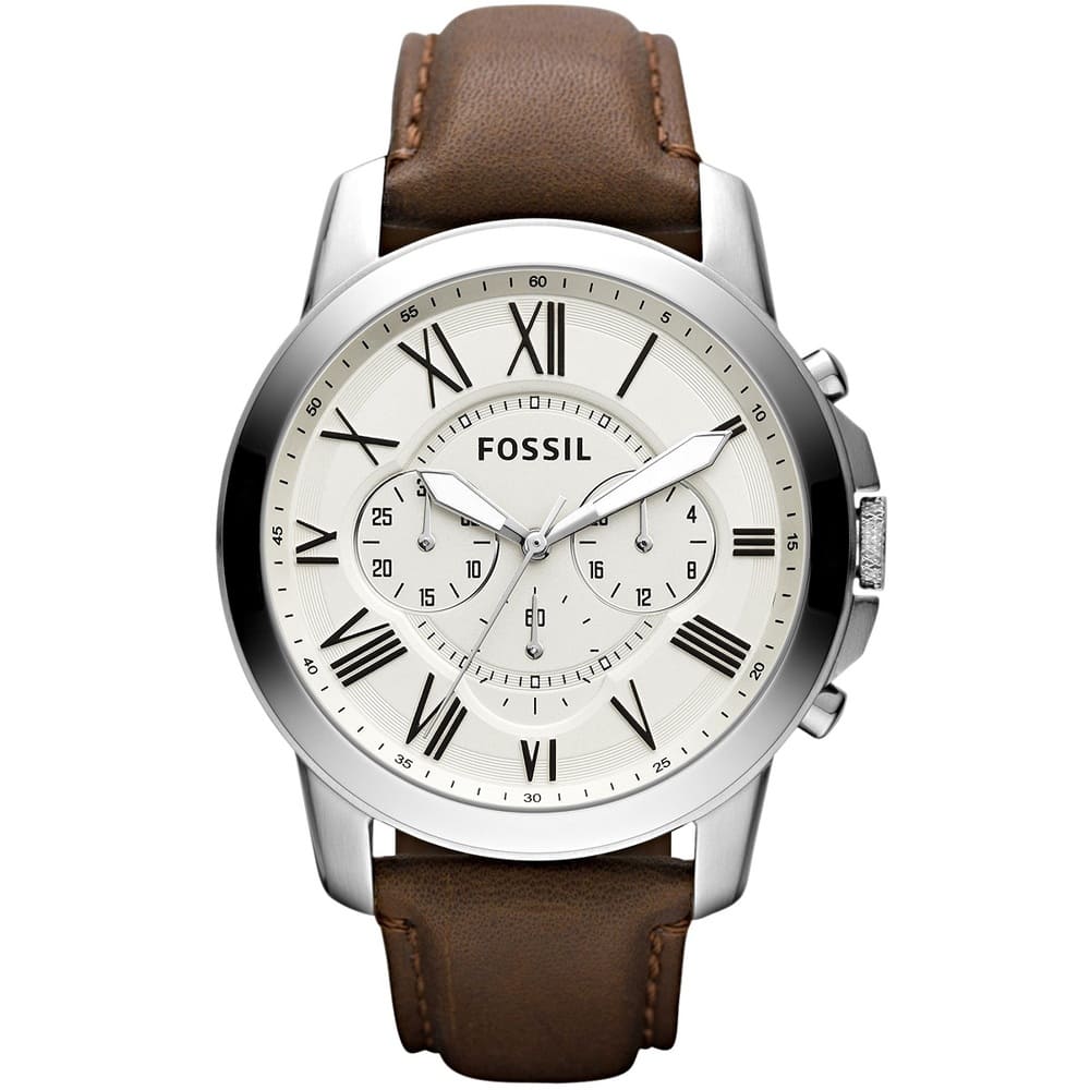 Fossil Grant FS4735 Men's Watch - White Dial and Brown Leather Strap