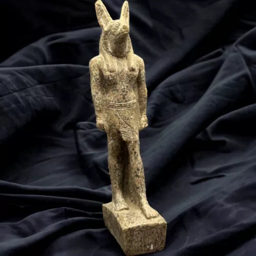 Rare Red Granite Anubis Statue - Authentic Egyptian Handmade Craft