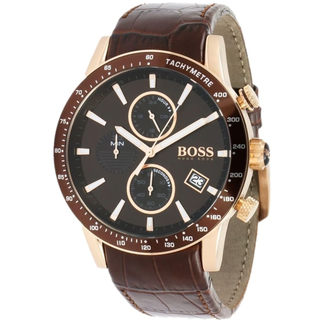 Hugo Boss Rafale Watch 1513392 - Brown Dial and Brown Leather Strap ...