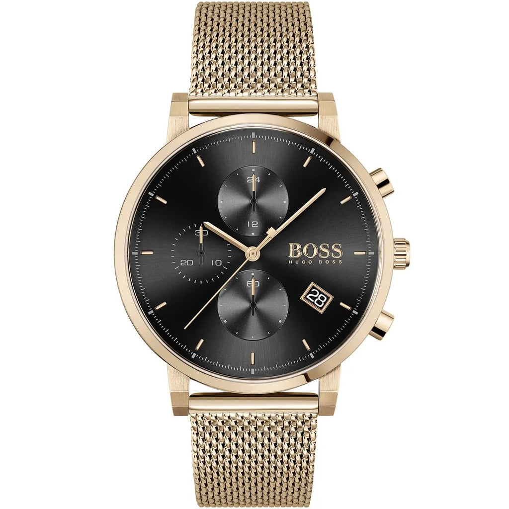 Hugo Boss Watch 1513808 - Black Dial and Rose Gold Metal Mesh Strap