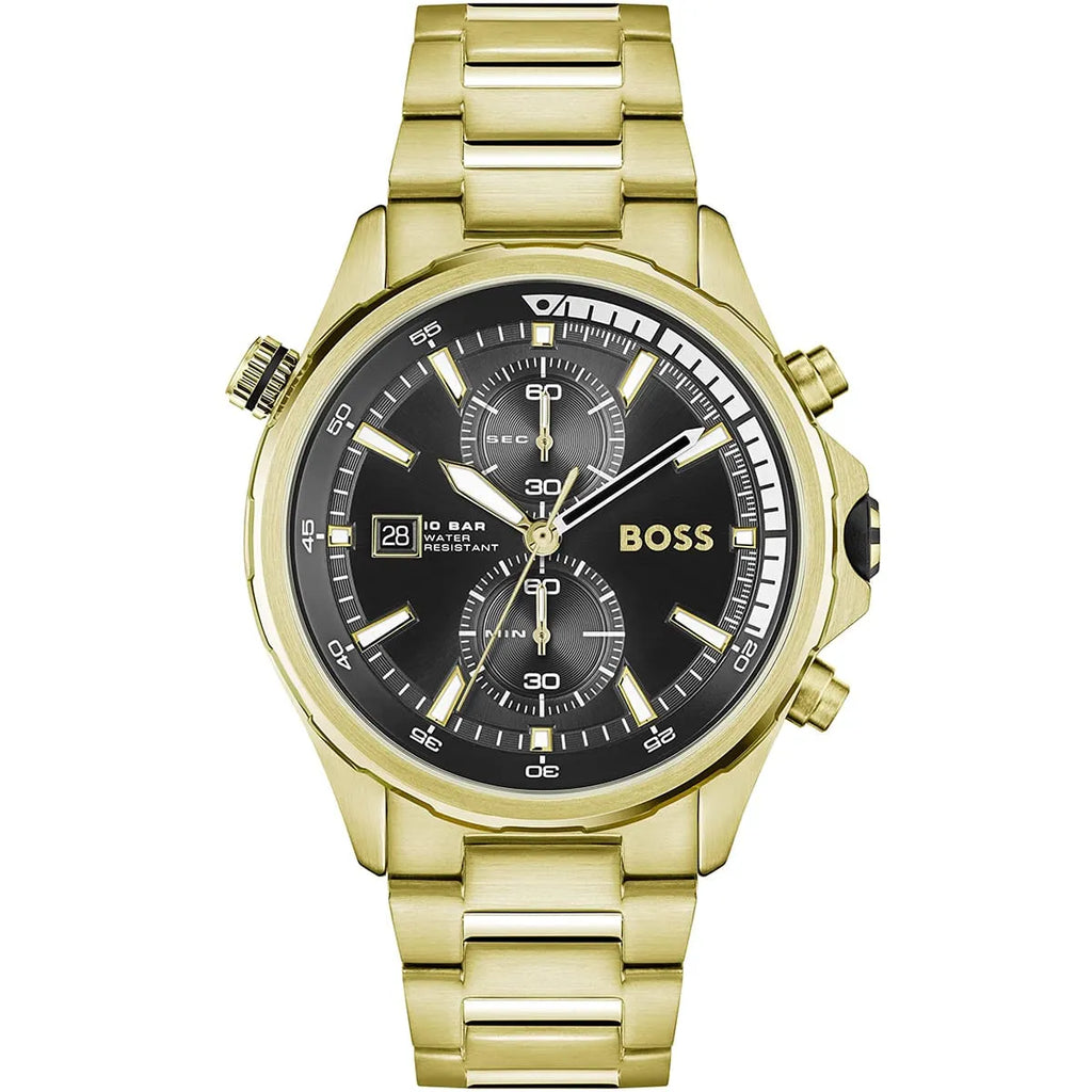 Hugo Boss Globetrotter Watch 1513932 - Black Dial with Gold Bracelet