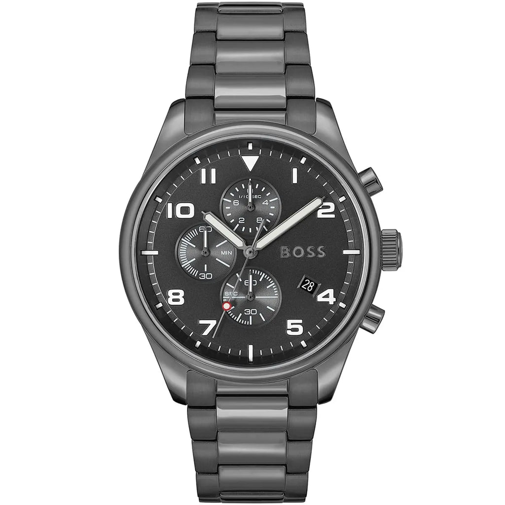 Hugo Boss View Men's Watch 1513991 - Black Dial and Gray Metal Strap