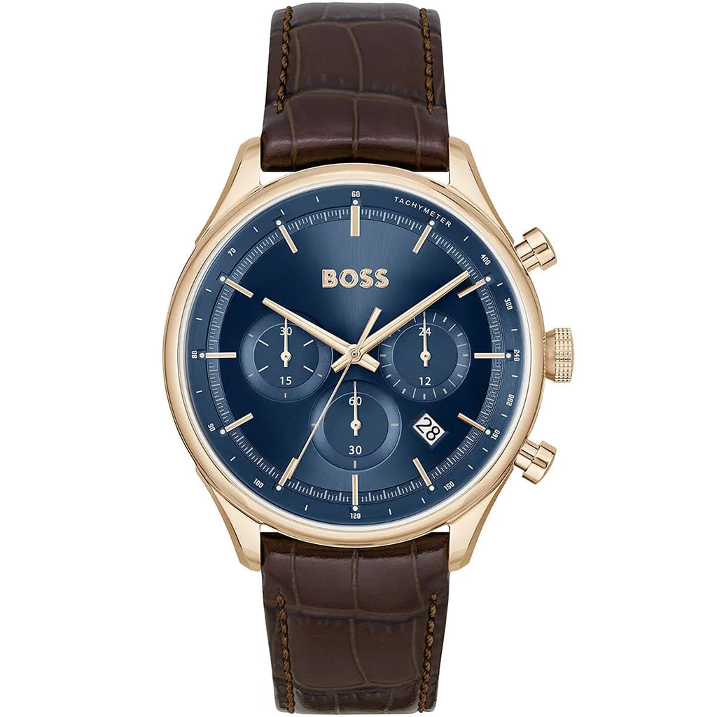Hugo Boss Gregor Watch 1514050 - Blue Dial and Brown Leather Strap
