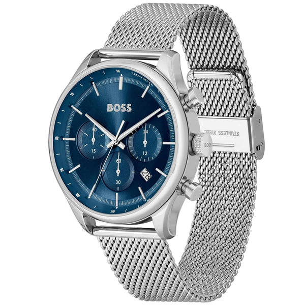 Hugo Boss Gregor Watch 1514052 - Blue Dial and Silver Mesh Bracelet