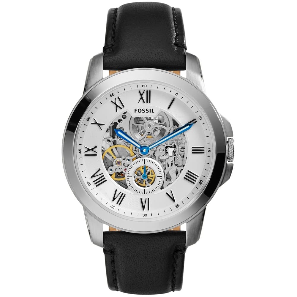 Fossil Grant ME3053 Men's Watch – White Dial and Black Leather Strap