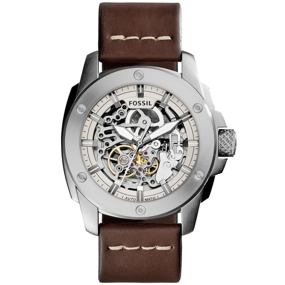 Fossil Modern Machine ME3083 Watch - White Dial and Brown Leather Band