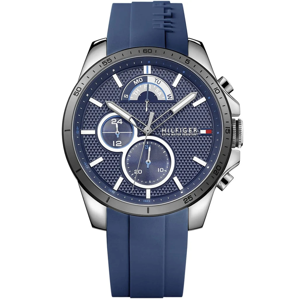 Tommy Hilfiger Men's Decker Watch 1791350 - Blue Dial and Rubber Band