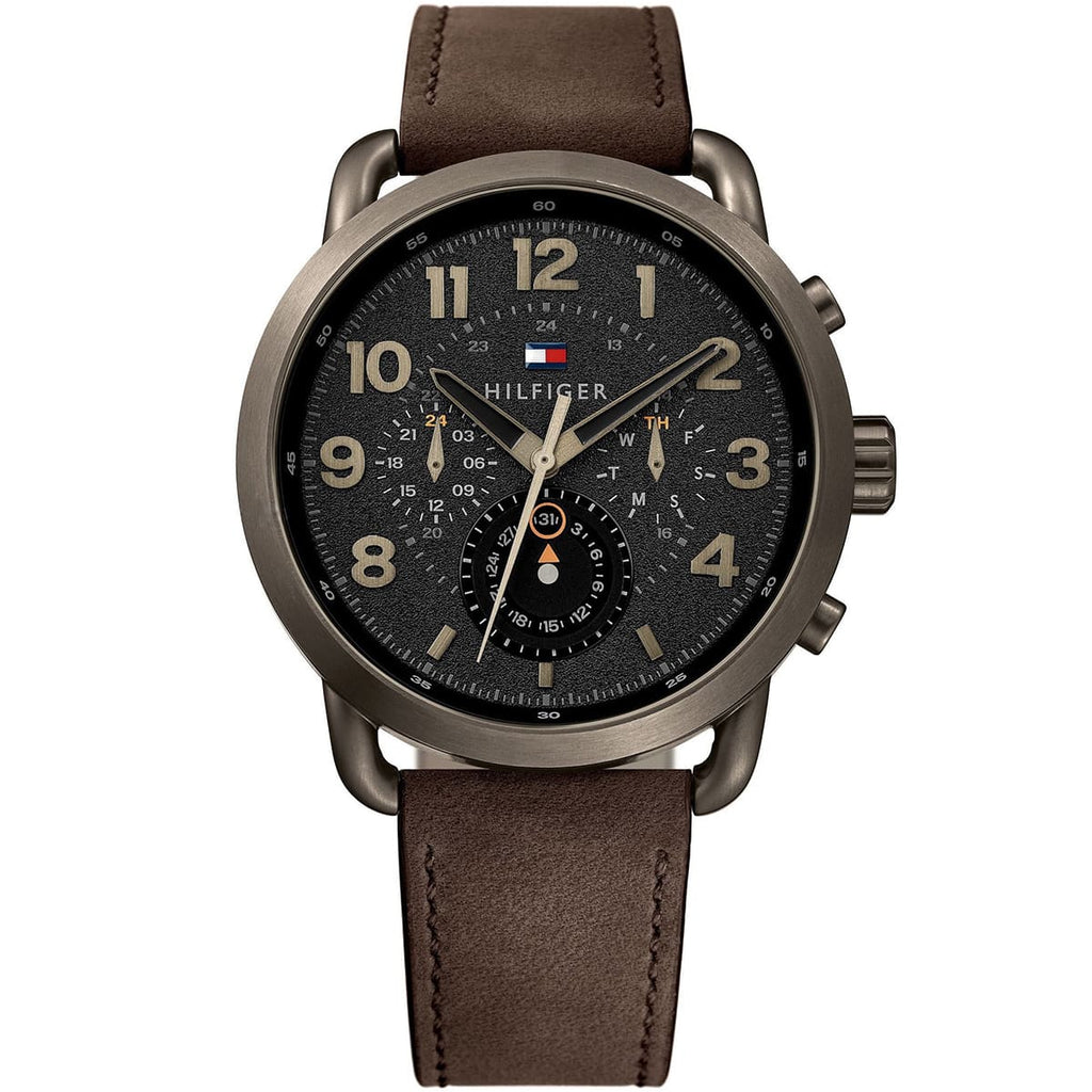 Tommy Hilfiger Men's Briggs Watch 1791425 - Black Dial and Brown Strap