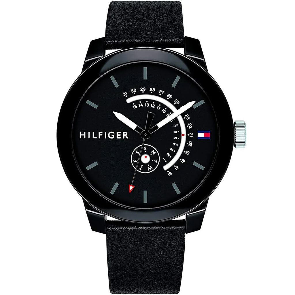 Tommy Hilfiger Men's Denim Watch 1791479 - Black Dial and Leather Band
