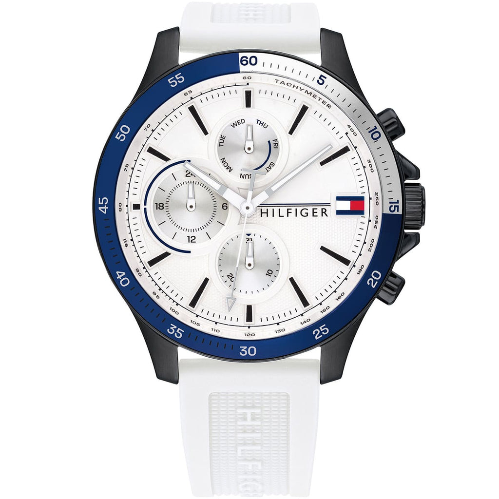 Tommy Hilfiger Men's Bank Watch 1791723 - White Dial and Silicone Band