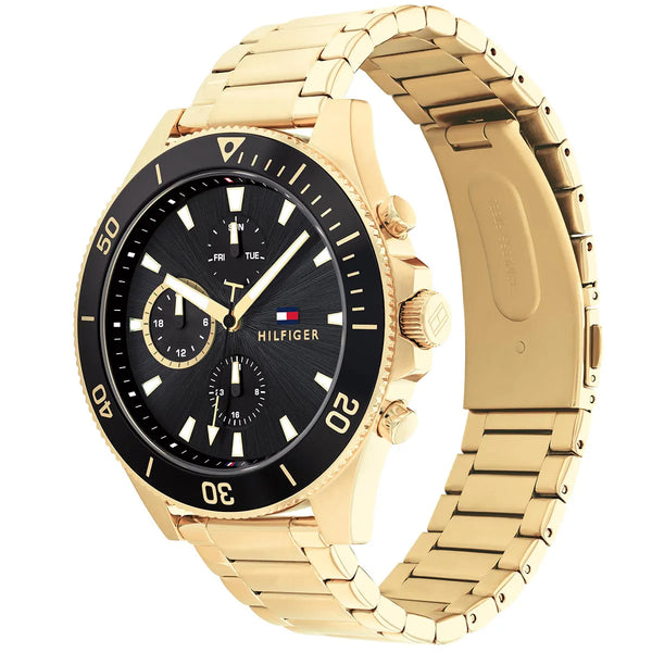Tommy Hilfiger Men's Larson Watch 1791919 - Black Dial and Gold Strap