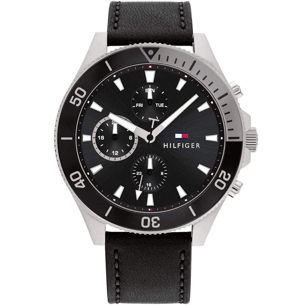 Tommy Hilfiger Larson Watch 1791984 - All-Black Dial and Leather Strap