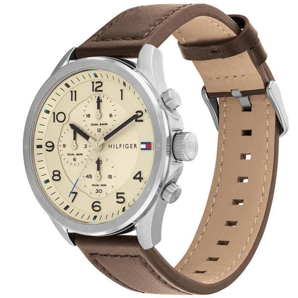 Tommy Hilfiger Men's Axel Watch 1792003 - Beige Dial and Brown Strap