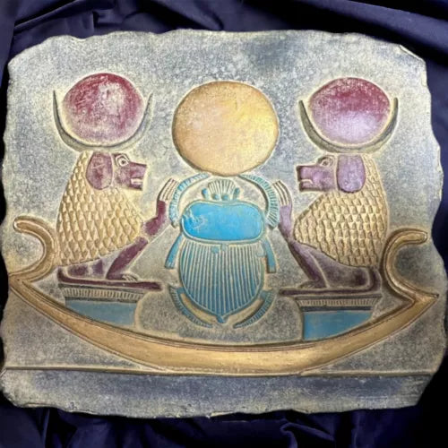 Exquisite Handmade Egyptian Relief: Thoth and Khepri Sculpture