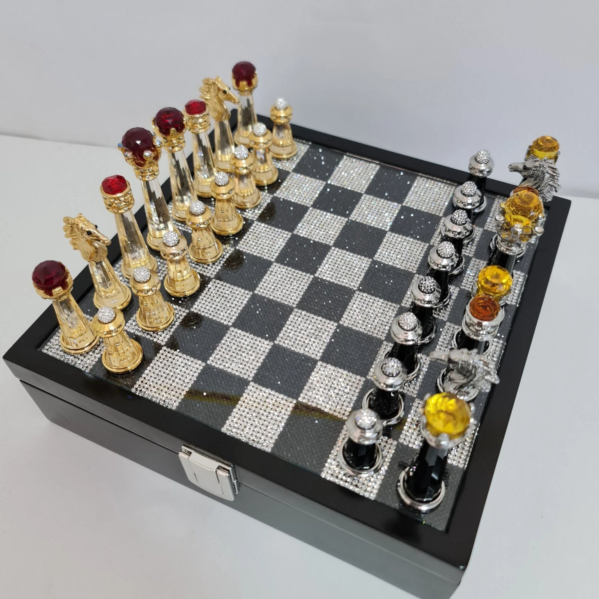 Asfour crystal chess set replica, gold plated luxury museum reproduction