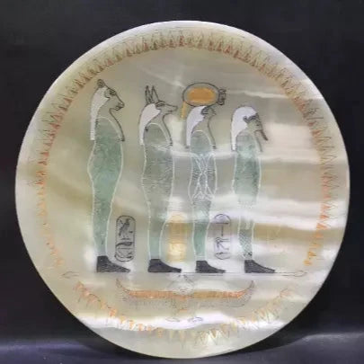 Egyptian Alabaster plate with the four sons of Horus (Canopic Jars)