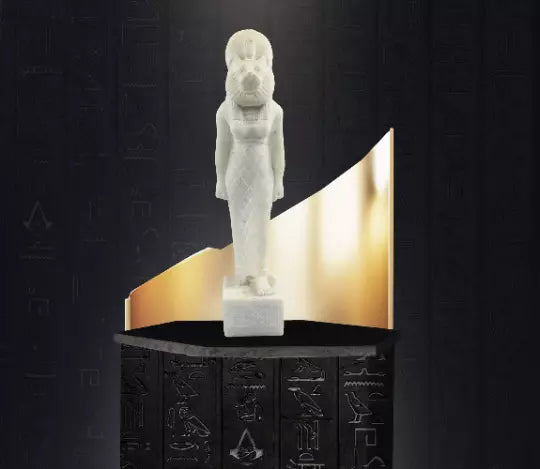 Amazing Sekhmet Wearing Sun Disk Egyptian Handmade Statue of Alabaster