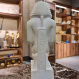 Close-up of Thutmose III statue's Nemes headdress and uraeus cobra