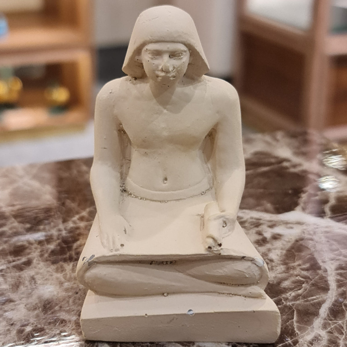 Ancient Egyptian seated scribe statue museum reproduction, Style 2, front view