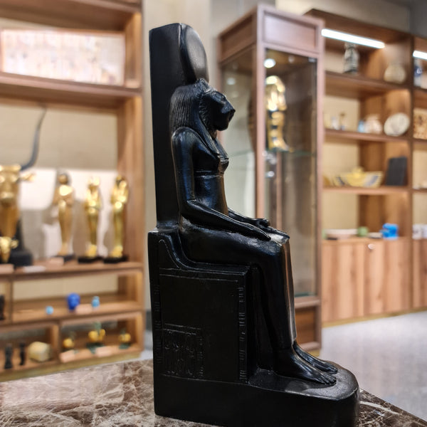 Hand-Crafted Black Ancient Egyptian Goddess Sekhmet Sitting statue