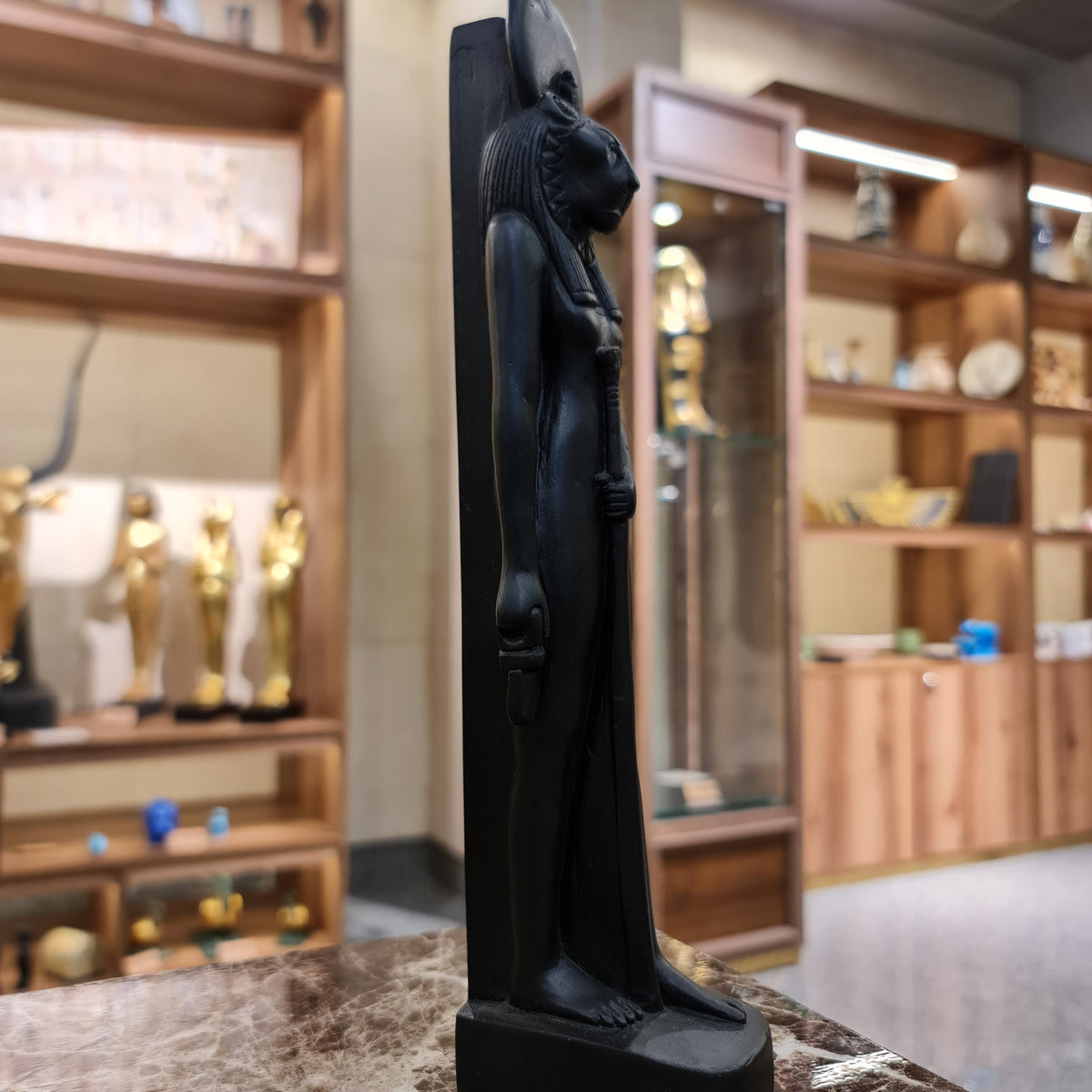 Sekhmet standing statue museum reproduction, side profile