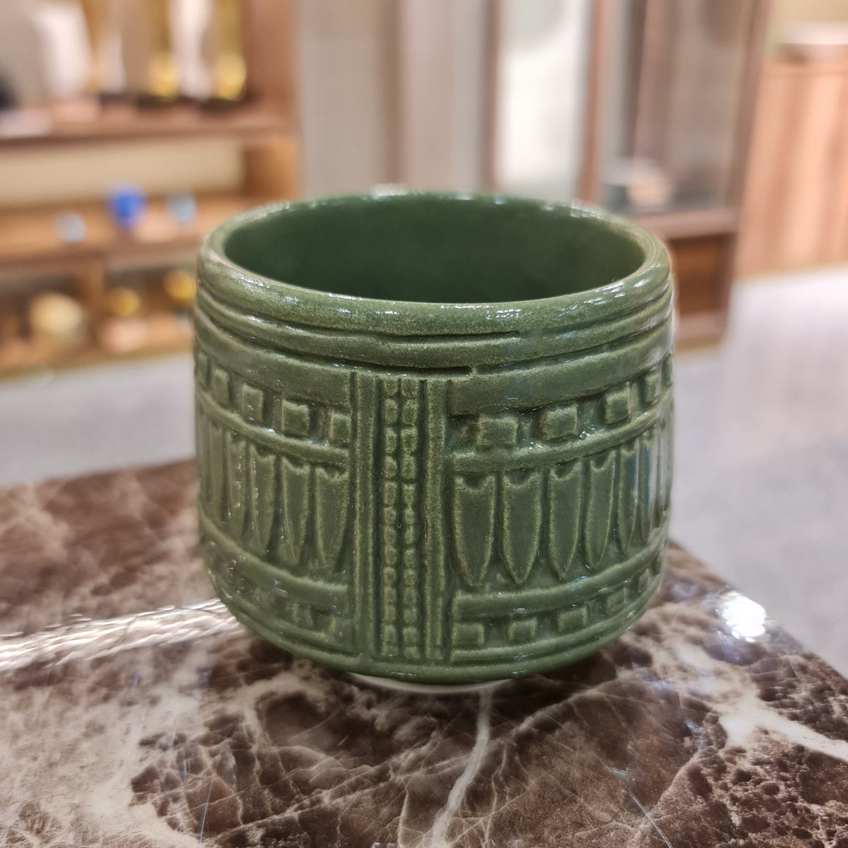Handmade porcelain Egyptian mug with pharaonic-inspired motif