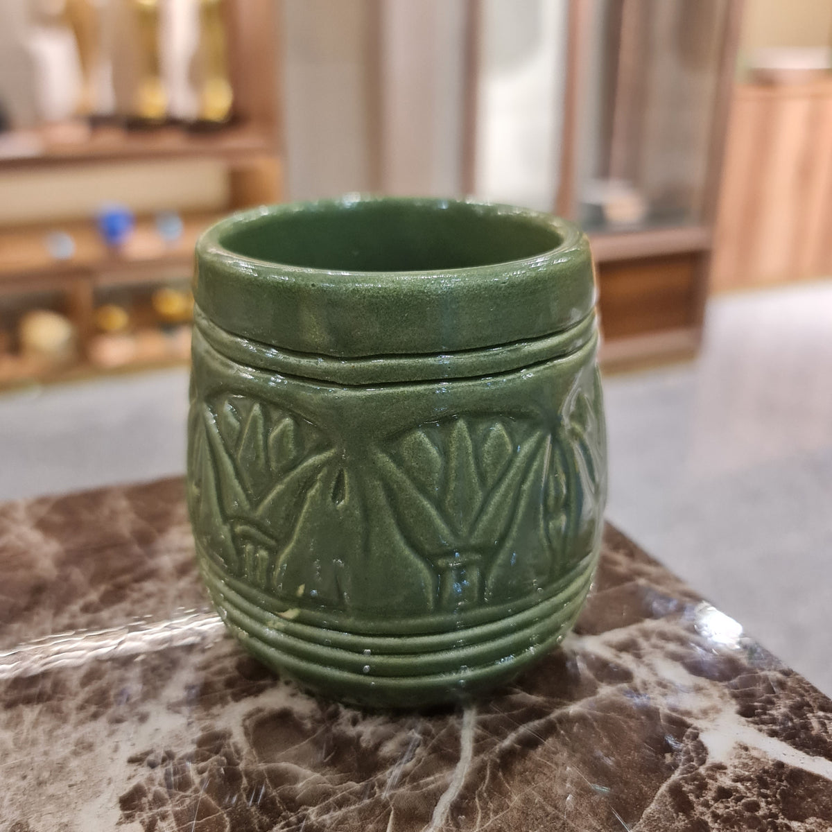 Handmade porcelain Egyptian mug with lotus flower motif