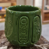 Handmade porcelain Egyptian mug with scarab beetle design