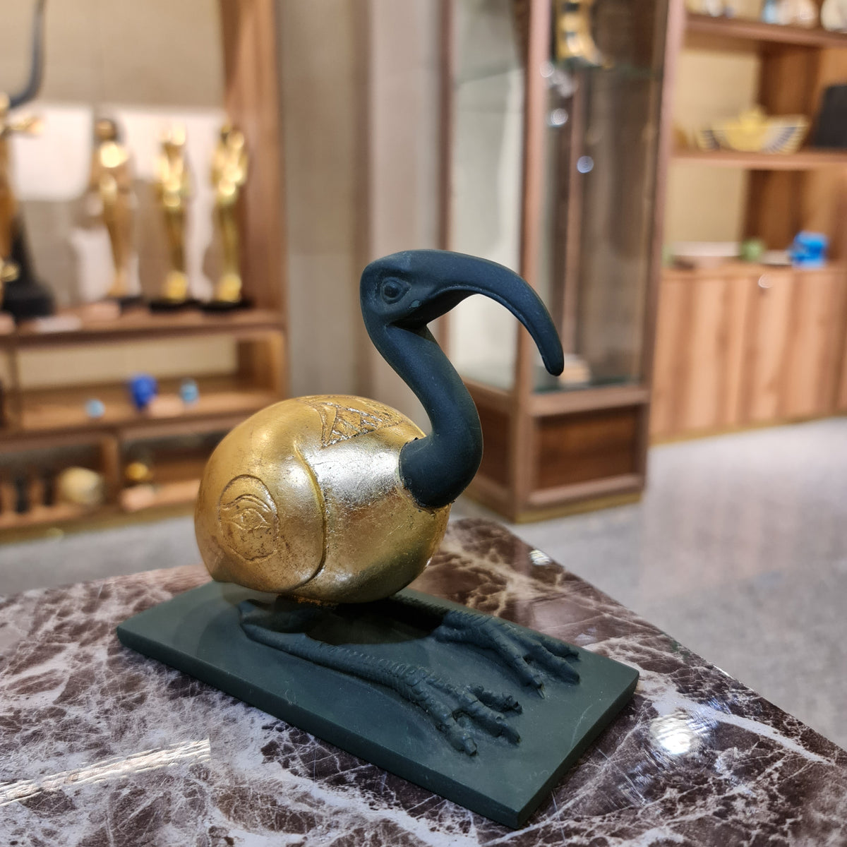 Thoth ibis-form statue museum reproduction, back view