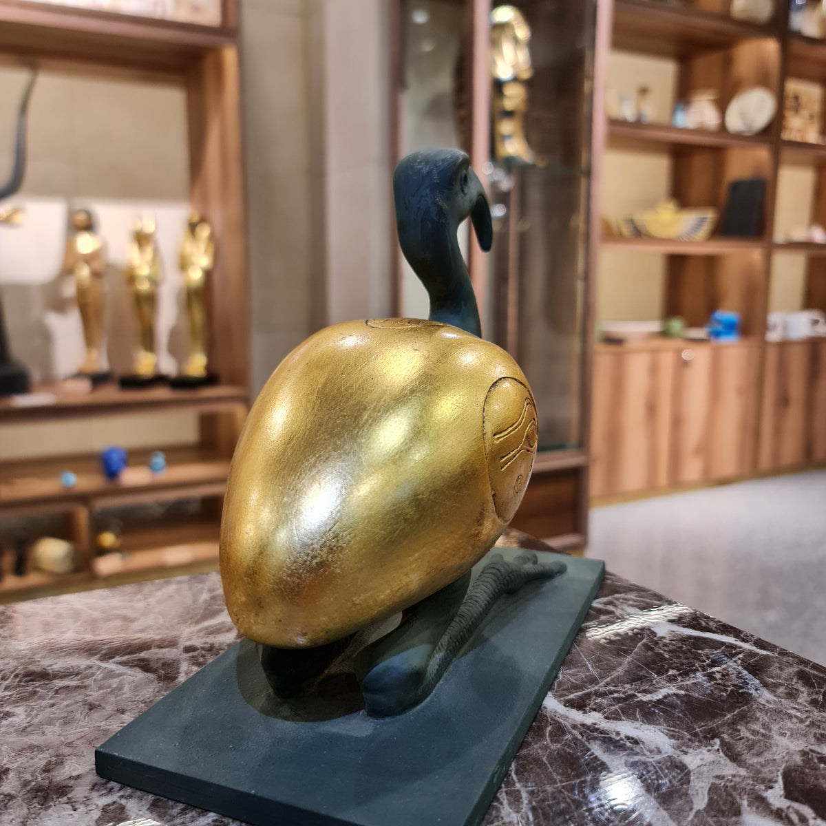 Large Thoth ibis-form statue museum reproduction, close-up of the ibis head detail