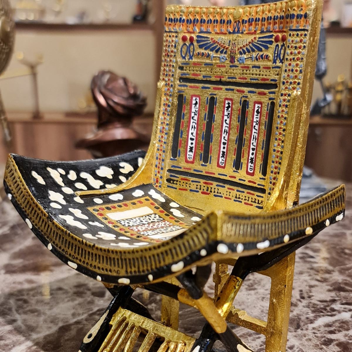 Ceremonial throne of King Tutankhamun, museum reproduction, front view