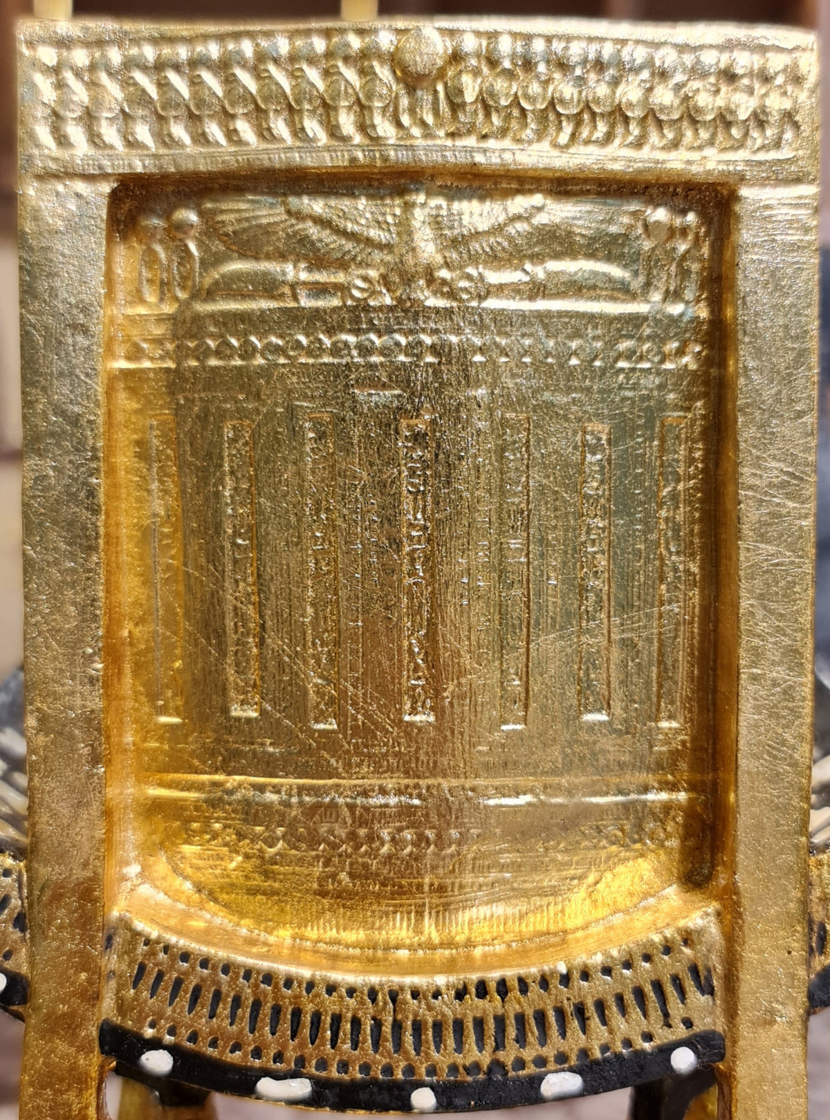 Ceremonial throne of King Tutankhamun museum reproduction, shown at an angle