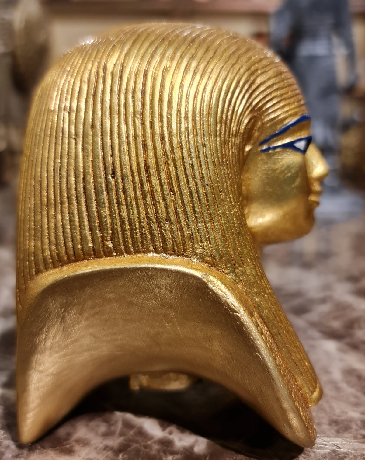 Yuya funerary mask museum reproduction, angled view