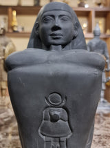 Close-up of carved detail on the Cube Block Statue