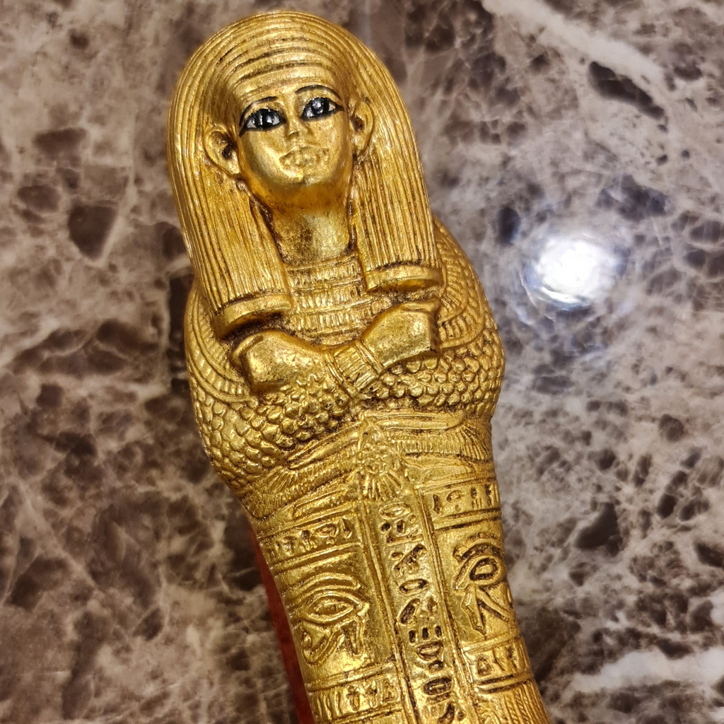 Highly Detailed Small Golden Coffin Housing Ancient Egyptian Mummy