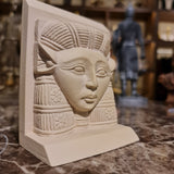 Close-up of the cow-ear detail on the Hathor head sculpture