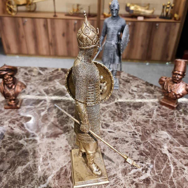 Unique golden Armor-Clad Medieval Knight Sculpture with Battle Axe