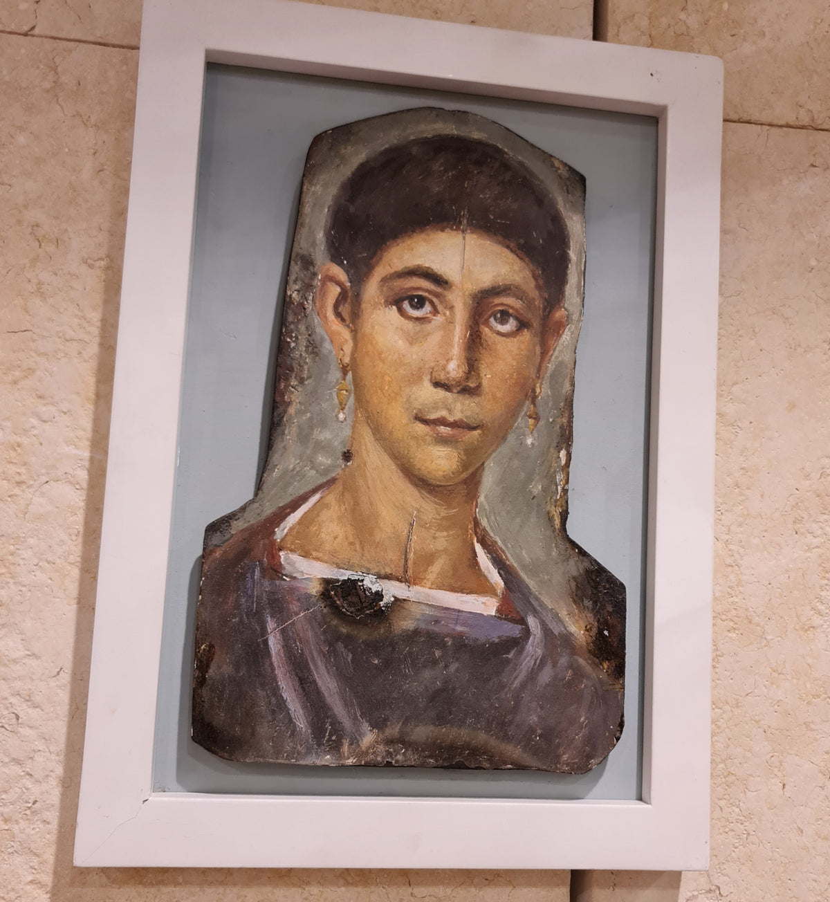 Close-up detail of the Fayum mummy portrait reproduction (Small)