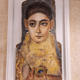 Close-up detail of the Fayum mummy portrait reproduction (Medium)