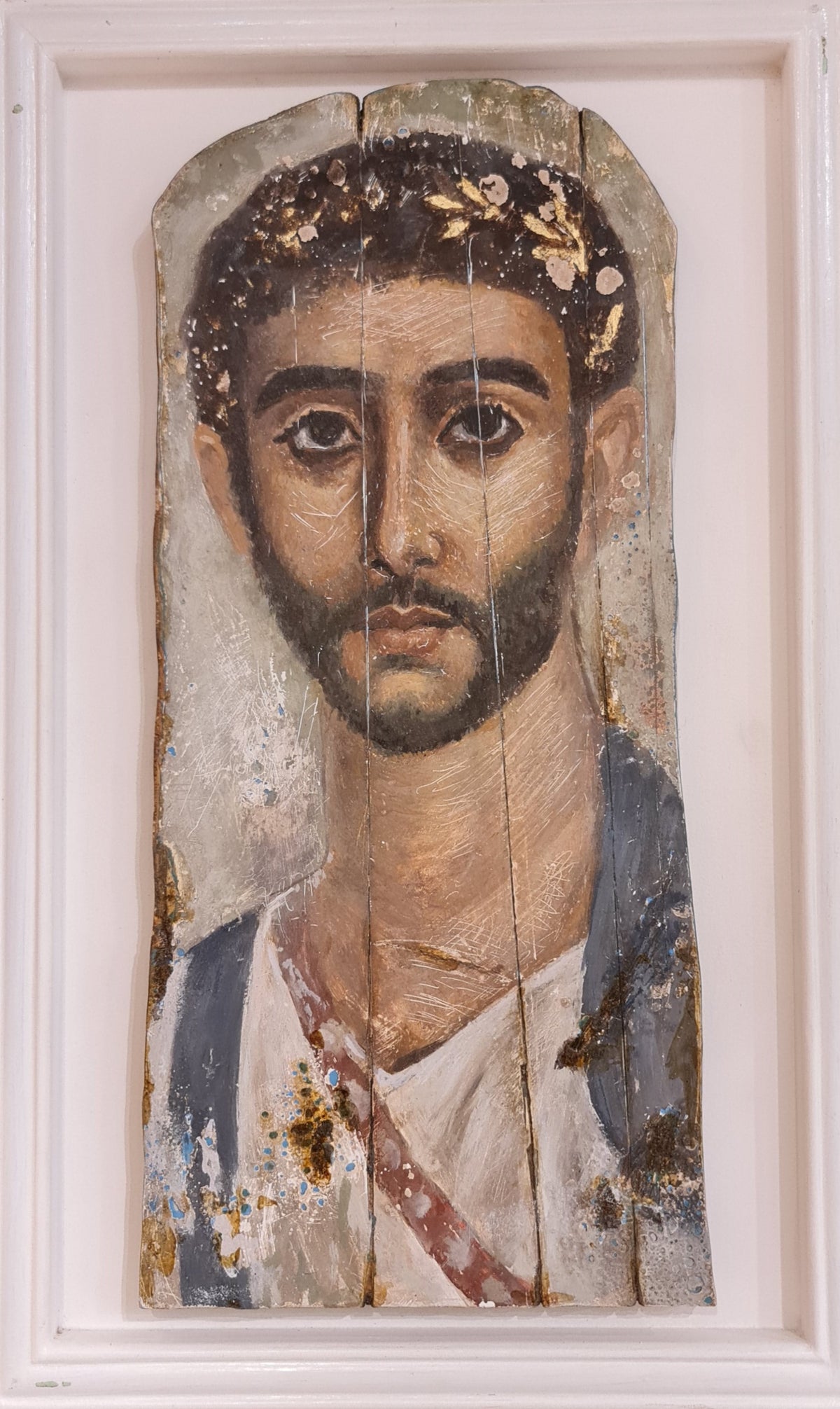 Full display view of the Fayum mummy portrait reproduction (Large)