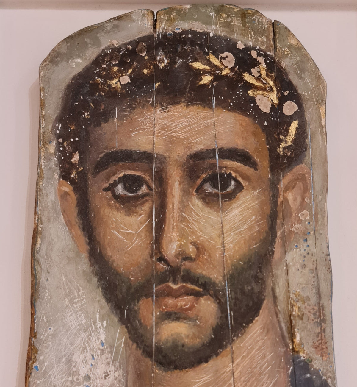 Close-up detail of the Fayum mummy portrait reproduction (Large)