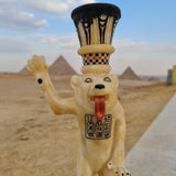 Close-up of lion head detail on unguent jar replica