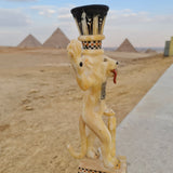 Side view of Tutankhamun lion unguent jar replica