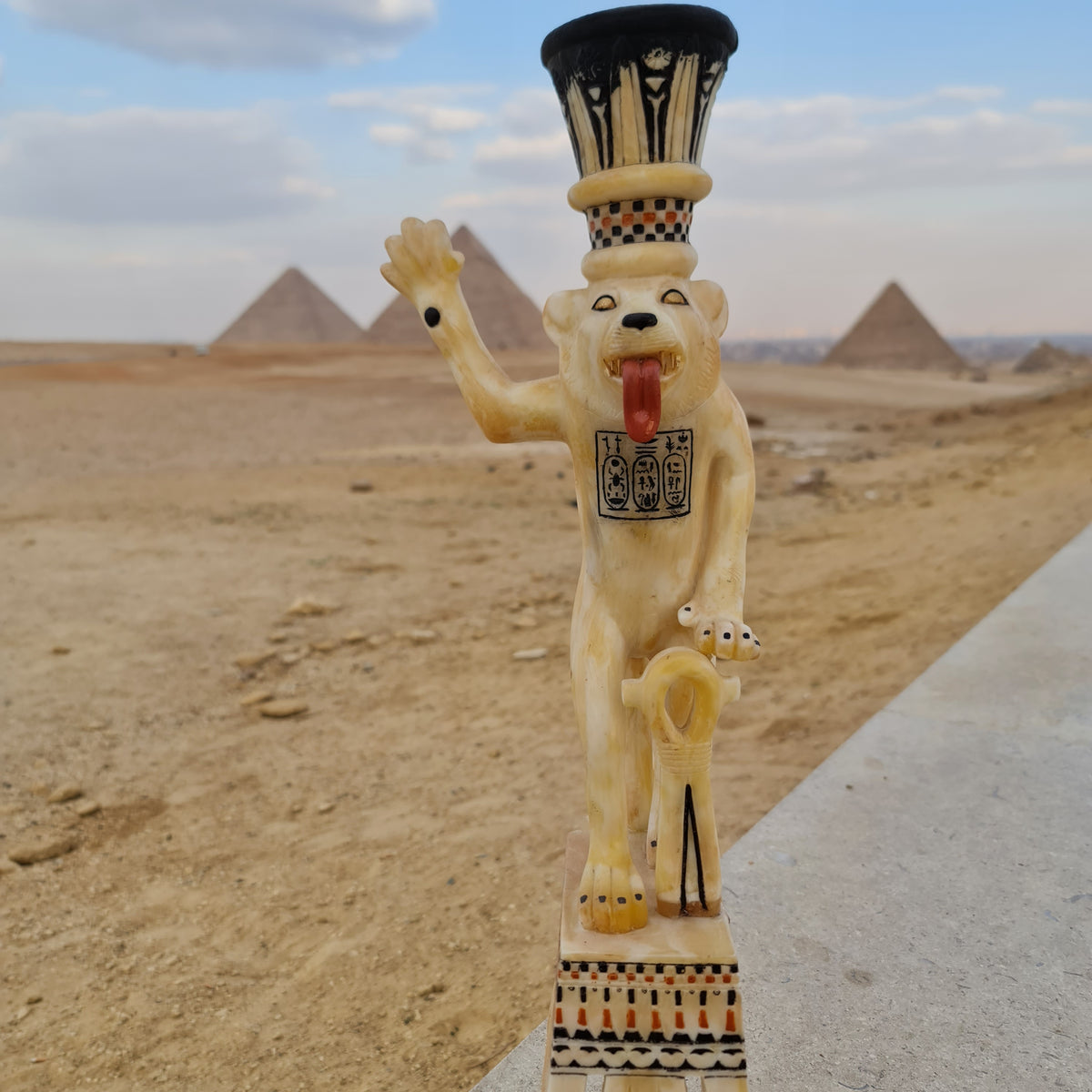 Museum reproduction of Tutankhamun lion jar, handmade in Egypt