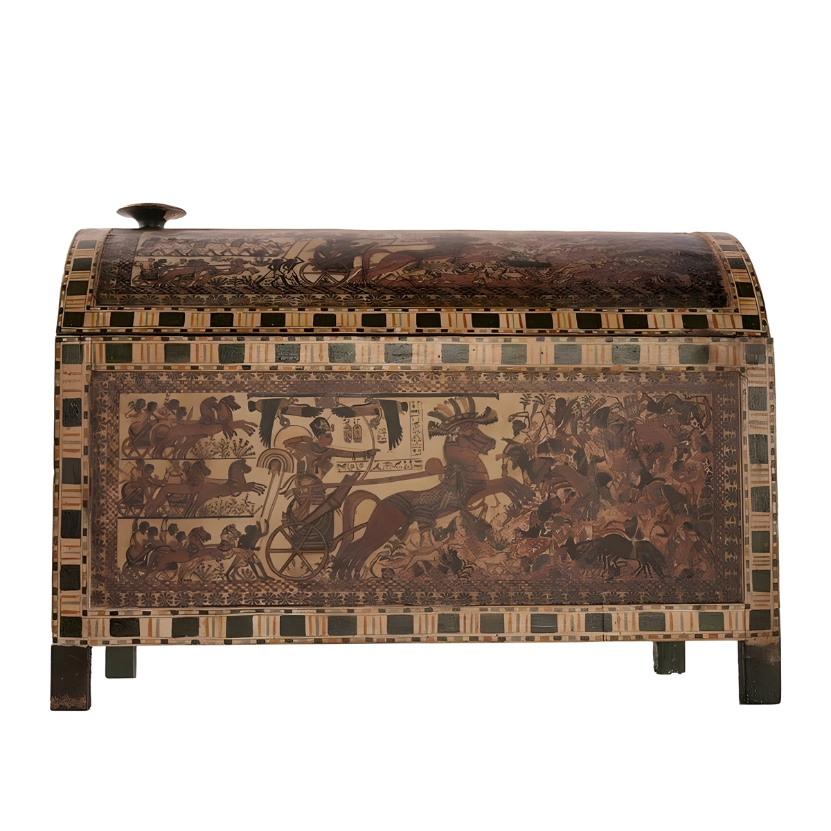 Detail of hieroglyphic decoration on hunting chest replica