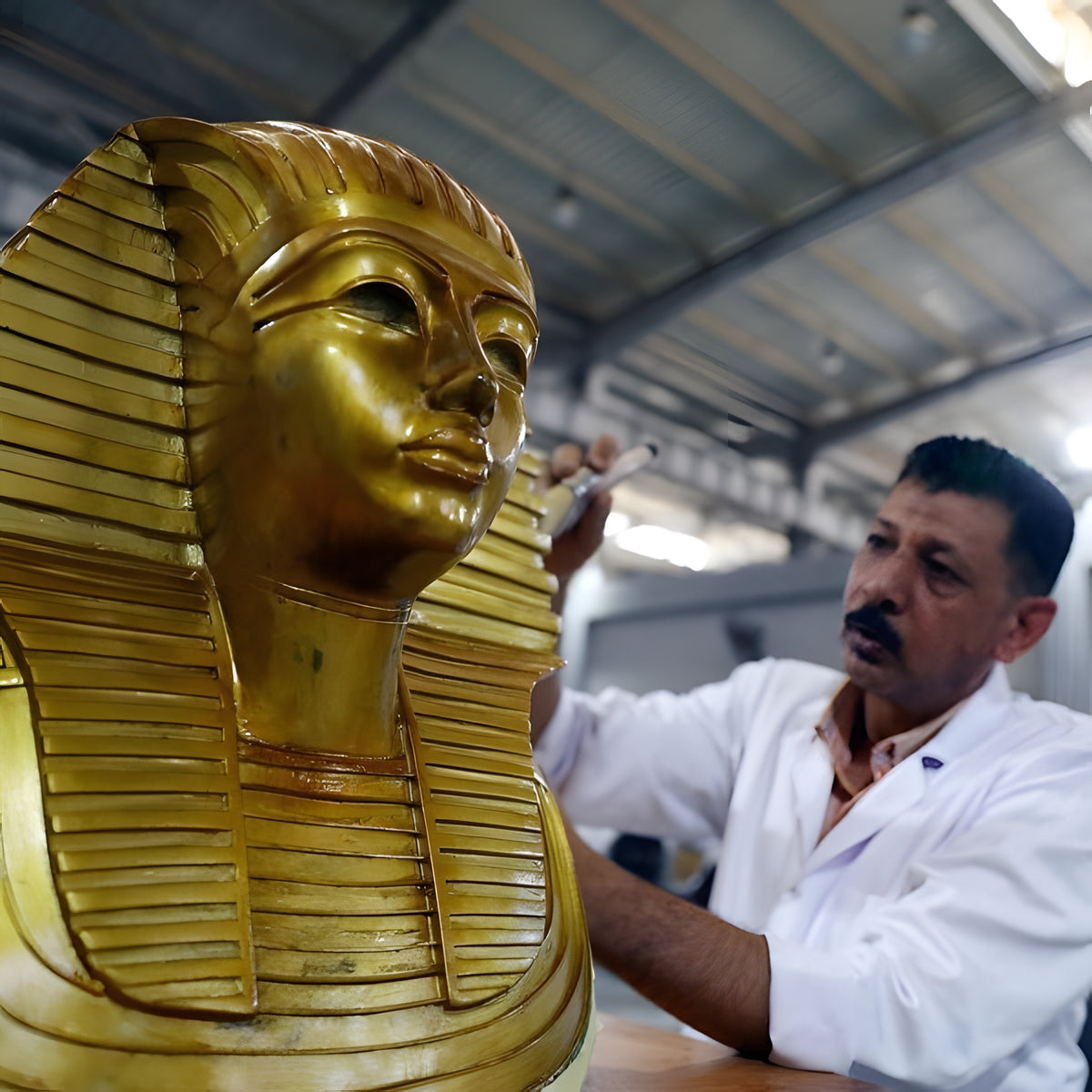 Angled view of Tutankhamun battle chest replica craftsmanship