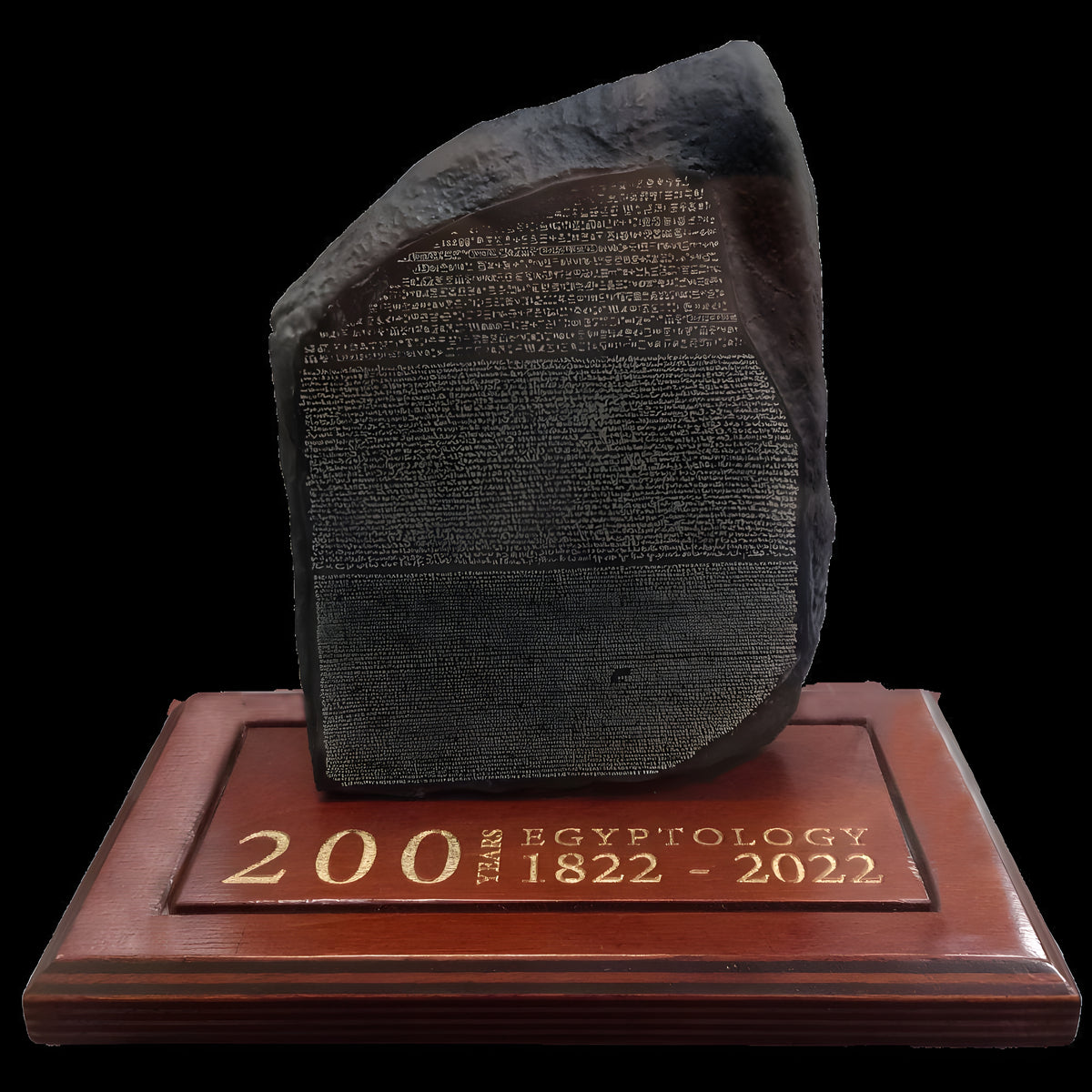 Close-up of hieroglyphic text on Rosetta Stone replica